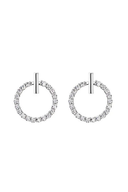 Cercei Stud Rotunzi din Argint 925, cu Zirconiu, Placati cu Rodiu, Stil Clasic