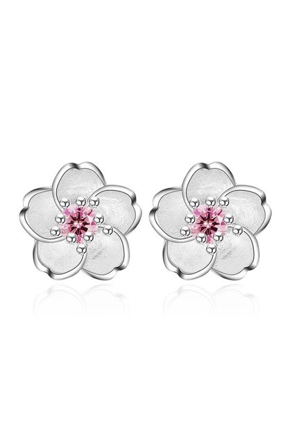 Cercei Stud Floare de Cireș Argint 925 Zirconiu Roz Placați Rodiu Damă JW916