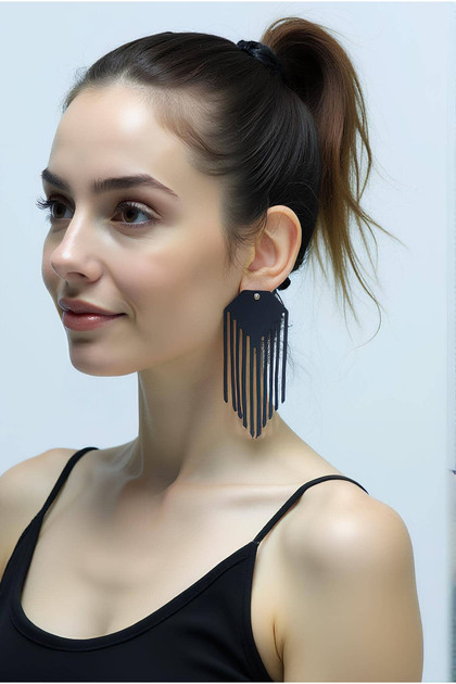 Angels Passion Black Leather Earrings Long Dangle Tassel Laser Cut Evening  Dress Women's Earrings Bijouterie Earrings- Trendyol