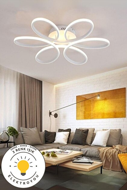 LEVENT Beyaz 60 cm Plafonyer Ultra Süper 3 Renk Işık Ledli Salon Mutfak Ledli Avize