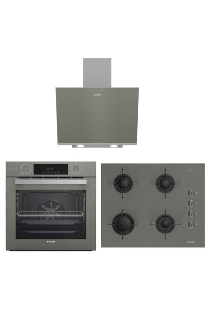 ARÇELİK GRİ ÜÇLÜ BUHAR DESTEKLİ CAM ANKASTRE SET (AFC 342 G + OCD T 651 EG + ADE 606-2 G)