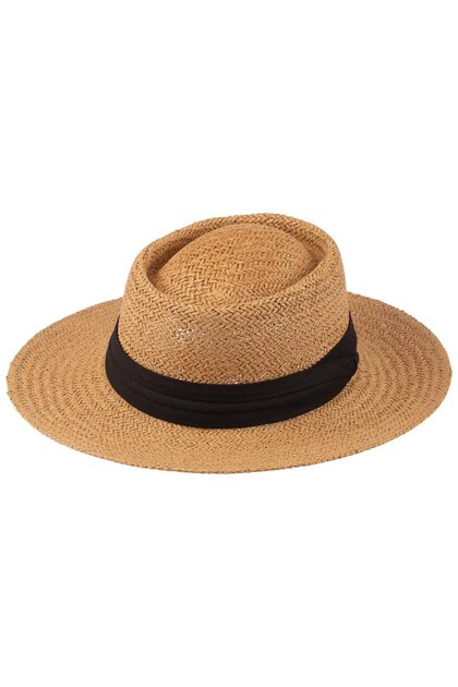 Men's Straw Fedora Hat with Tape Detail Y24750-03 Brown