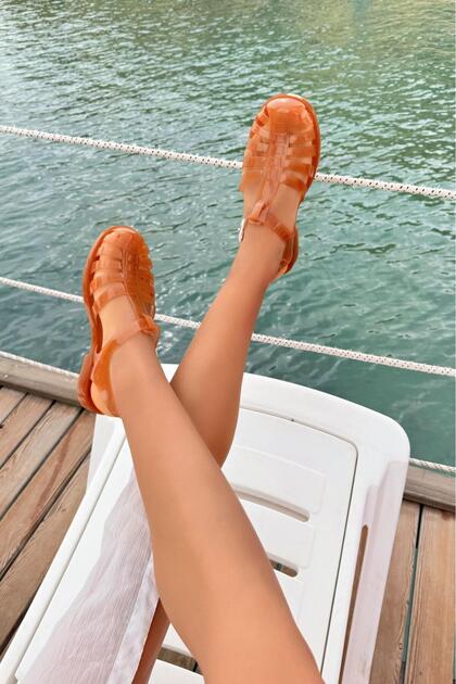 Transparent Plastic Sandals Light Brown