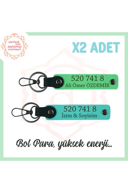 Abundance Numbers, 520 741 8 Bring Energy and Peace, Turquoise-F Green, Custom 2-Key Chain on Your Name