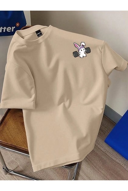 Μπλουζάκι Unisex Rabbit Gym με στάμπα στήθους Oversize