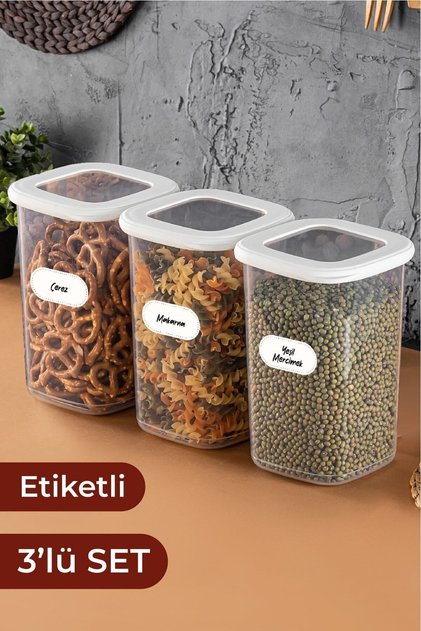 Foly Etiketli Kare Erzak Saklama Kabı 3'lü Set Orta Boy 1,2 Litre
