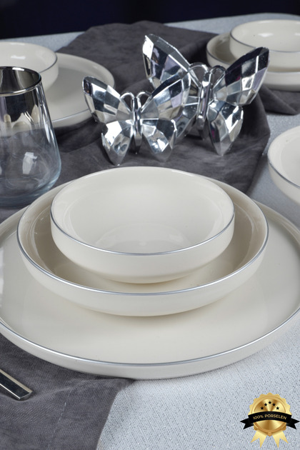 Rüya Platin Yaldız 18 Parça 6 Kişilik Porselen Yemek Takımı Kırık Beyaz