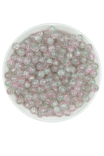 50Gr 8mm Glass Pink Green Glitter Cracked Frosted Beads for Jewelry, Hobby, Accessory Bead (50Gr, ~75Pcs)