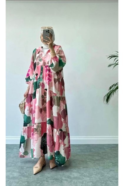 PEMBE MODAL KUMAŞ TESETTÜR ELBİSE