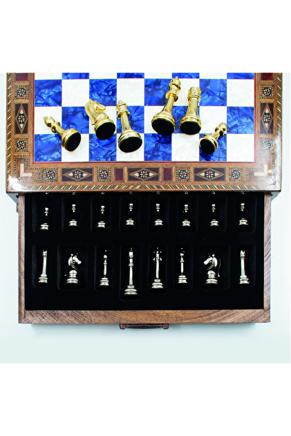 GGS GrandGiftStore Yüksek Kalite Ahşap Satranç Takımı, Metal