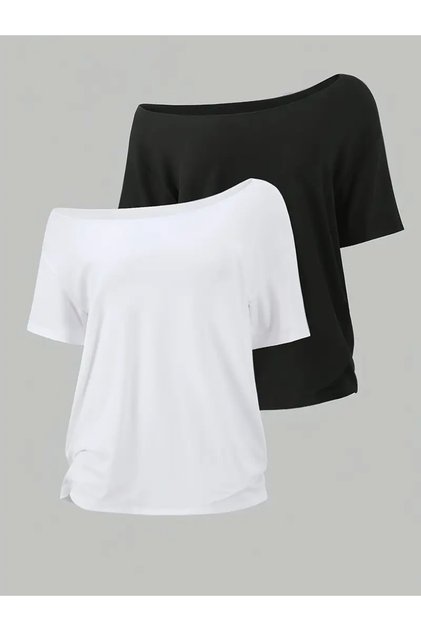 Women's Off Shoulder Boat Neck 2-Piece T-Shirt Set