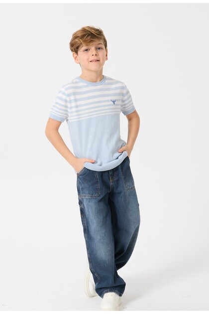 Boy's Striped Crew Neck Summer Knitwear T-Shirt 100% Cotton