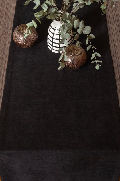 Velvet Textured Black Modern Runner