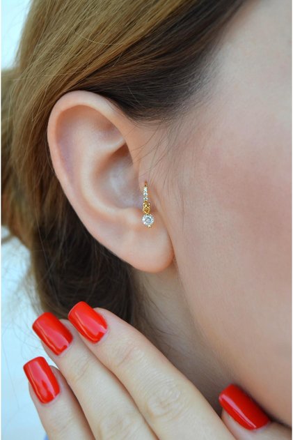 6 mm Taşlı Tektaş Sallantılı Tragus Piercing Forward Helix Halka Mini