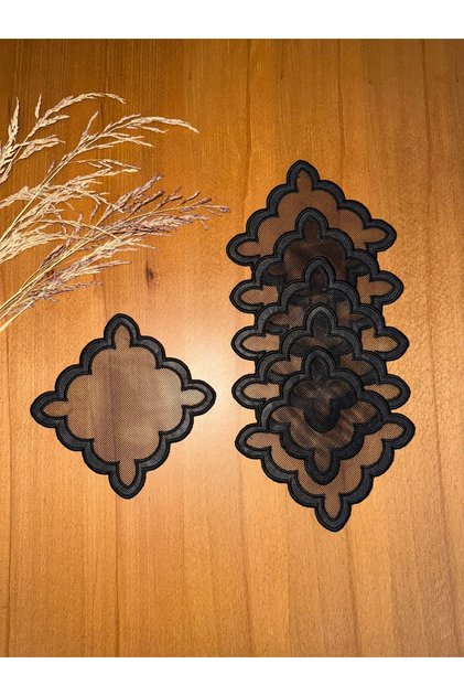 6 Pcs Black Color Double Wavy Cloud Embroidered Wire Breaking Suitable for Processing Cocktail Presentation Napkin