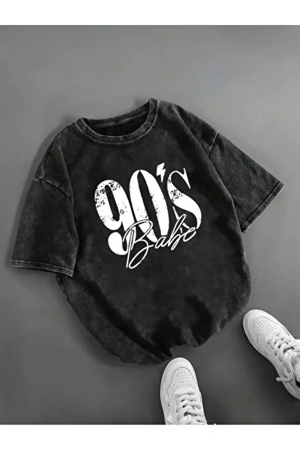 Touz Moda 90' Baby Baskılı Yıkamalı Vintage Unisex Oversize T
