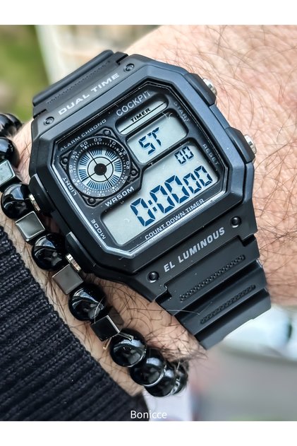 Black Color Silicone Cord, Illuminated, Digital Sports Men's Wristwatch Bracelet Suitable for Pool and Sea Use