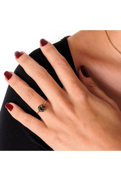 Timeless Pirilti Anthracite Copper Handmade Crystal Stone Blackening Free Women's Ring with Special Box