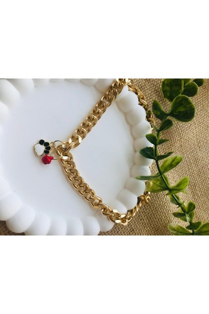 Cat Dog Paw Detailed 6 mm Thick Chain Collar
