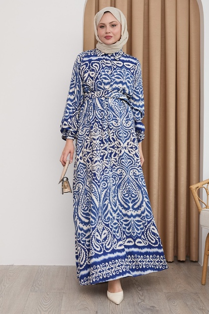 Shadow Pattern Blue Viscose Dress