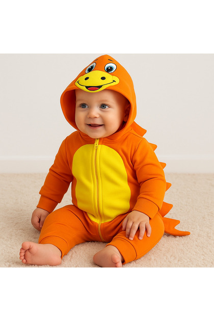 babixkids Fermuarlı Kapüşonlu Dinazor Figür Bebek Tulum - Fiyatı