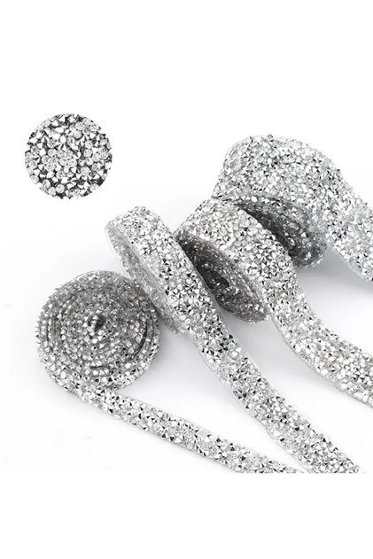 Iron-On Silver Strip Apik 1 Meter | 2cm Self Adhesive Rhinestone Edging for Crafts