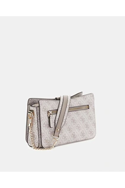 Guess ZAMIRA TOP ZIP SHOULDER BAG Kadın ekru Omuz Çantası