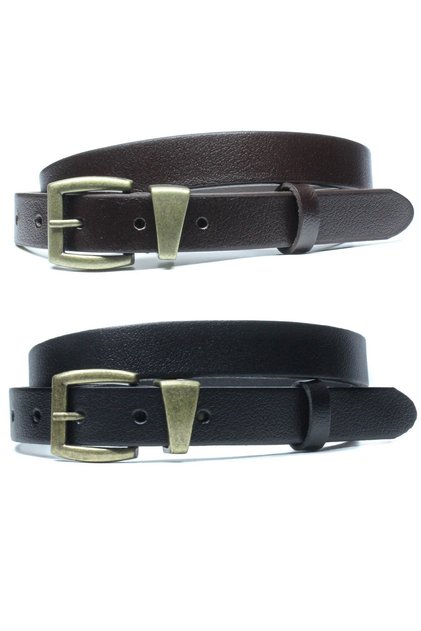 2 Pack Genuine Leather Antique Yellow Buckle Women's Belt 2.5cm Black Brown