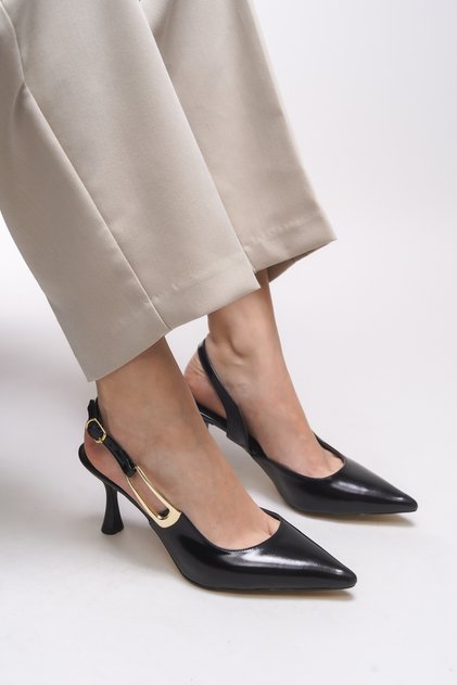 Fharaera Women's Pointed Toe Heeled Shoes 00128302 Black Patent Leather