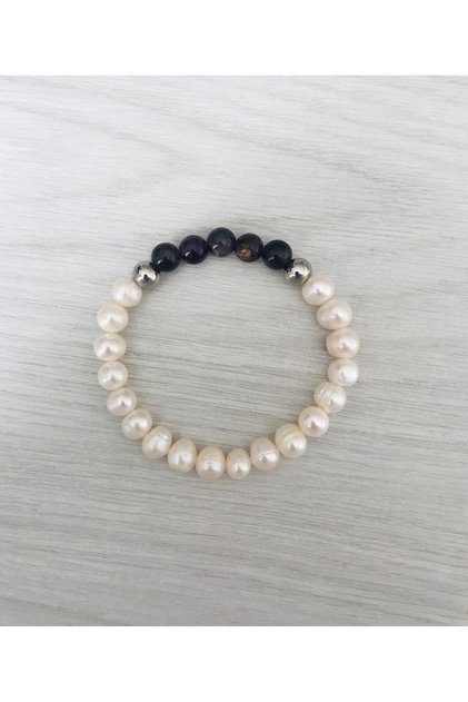 Real Pearl Amethyst Stone Bracelet (a Quality) Mkt2025016