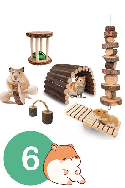Doğal Ahşap Kemirgen Seti (6 Parça) - Hamster, Gine Pig, Tavşan, Çinçilla için Kafes Aksesuarları
