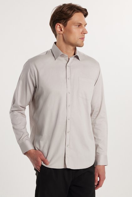 Men's Regular Fit Classic Cut 100% Cotton Satin Single Pocket Stone Shirt