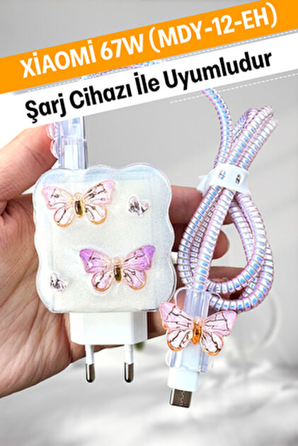 WANNA PROTECT Xiaomi 67W Uyumlu Lila Şeffaf Şarj Başlığı Adaptörü