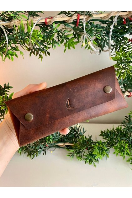 (with Name) Handmade Genuine Leather Pen Holder / Makeup Bag / Glasses Case / Multi-Purpose Bag