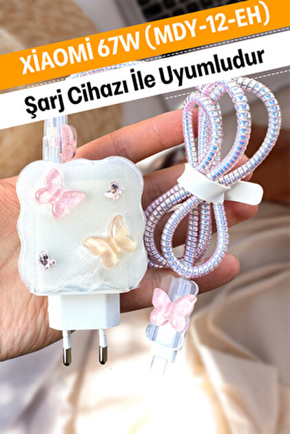 WANNA PROTECT Xiaomi 67W Uyumlu Lila Şeffaf Şarj Başlığı Adaptörü