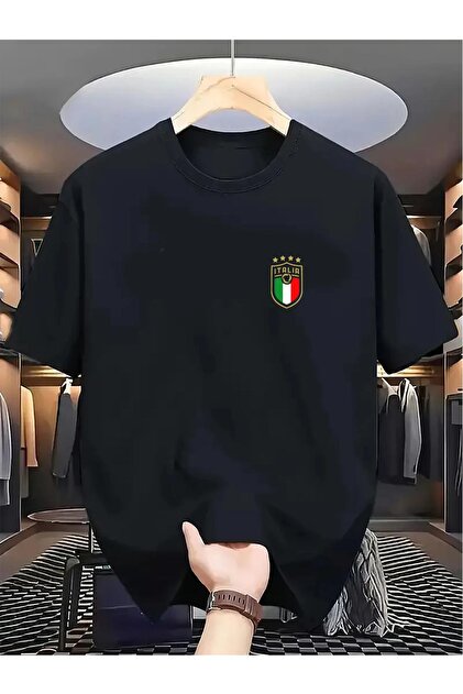 CAST COLLECTİON Erkek Siyah İtaly Baskılı Overszie Tshirt - Fiyatı