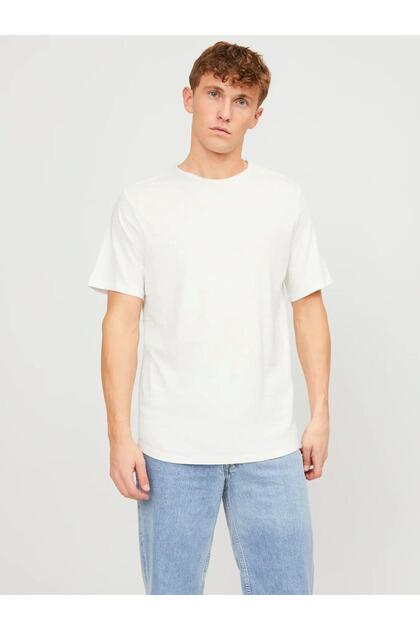 Dogear Four Marks Deep Tee(White Lサイズ) Jack & Jones 12182498 Yırtık Yaka Oval Kesim Erkek Tshirt Beyaz