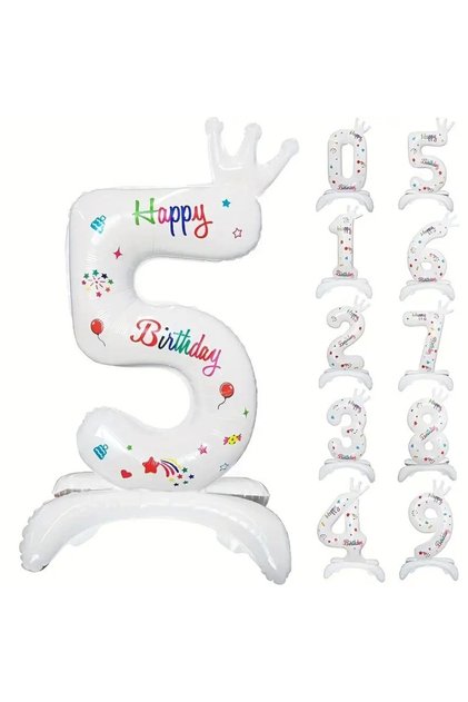 Balon, Flippy, Cifra, Model 5 cu Happy Birthday Scris, 81 cm, , Alb