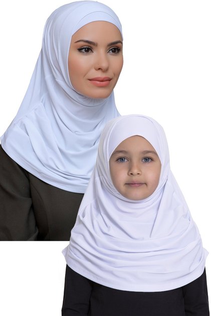 White Practical Mother-Daughter Combination Hijab Scarf Sandy Self-Boned 129078_42