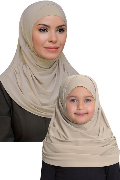 Beige Practical Mother-Daughter Combination Hijab Scarf Sandy Self-Boned 129078_12