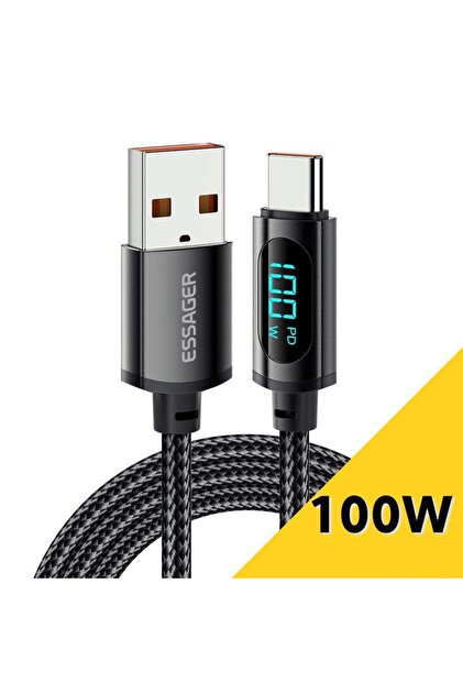 100W-D 5A Type-c Hızlı Data şarj Kablosu Dijital Ekran 200cm