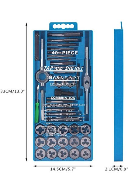 valkyrie 40 Parça Klavuz Pafta Seti Metrik Set M3-M12 Arası 40lı
