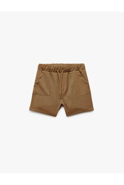 Viscose Blended Basib Shorts with Belted Waist and Pocket Detail