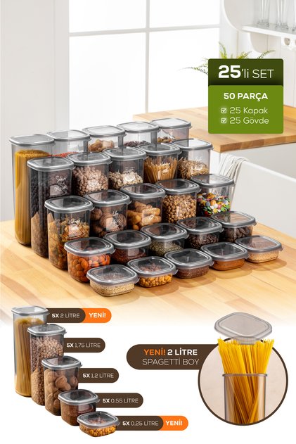 Set of 25 Legume Storage Containers with Labels Anthracite