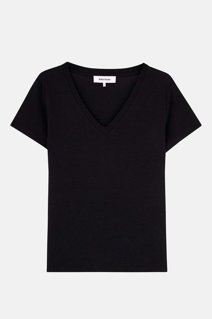 Basic V-Neck Modal Women's T-Shirt - Black