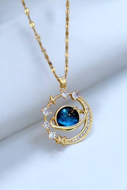 The Magnificence of Jupiter Star Detailed Gold Color Steel Necklace