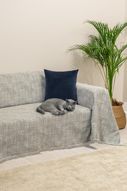 ◆シーツ◆240×300cm◆グレー◆Z-2506WE12◆ Latuda Home PureCot Premium Pamuklu Püsküllü Koltuk Örtüsü 180x220