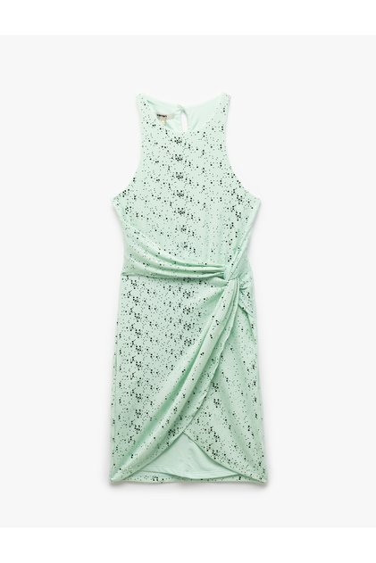 Silvery Halter Neck Sleeveless Bodycon Mini Dress