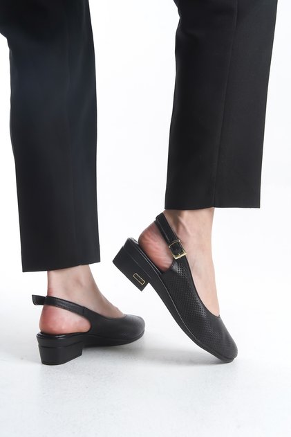 Genuine Leather Black Round Toe Short Heeled Women's Shoes Tmd 2025888