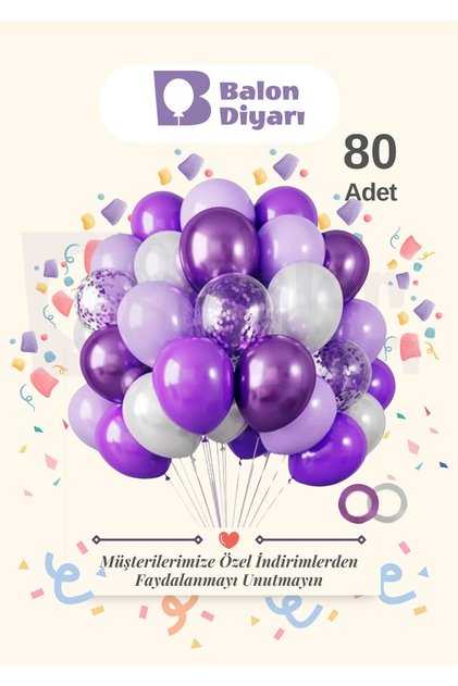 80 Pieces Lilac - Purple - White - Balloon Set with Transparent Confetti, Balloon Quality